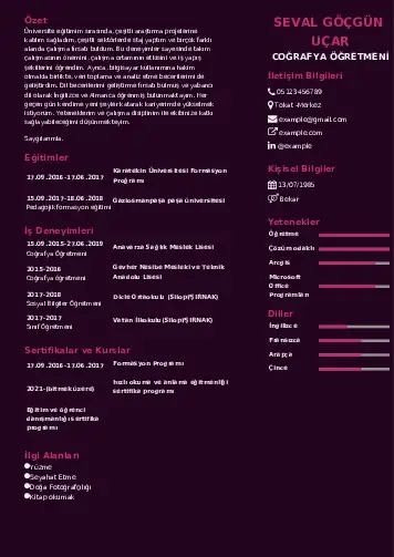 Coğrafya Öğretmeni CV Örnekleri cv indir